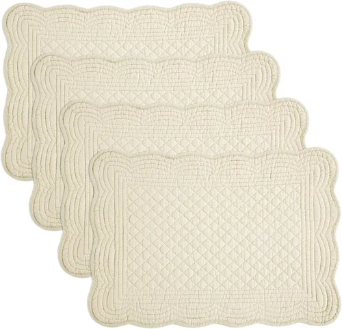 Miniatura 8 de HOMBYS Juego de 4 manteles individuales acolchados rectangulares lavables para mesa de cocina, 100% tela de algodón, rectangulares, algodón