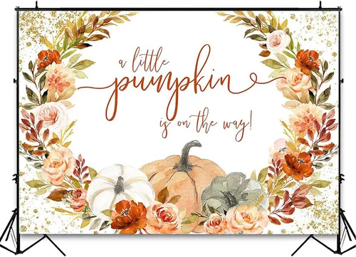 Miniatura 3 de Avezano Fondo con texto en inglés "A Little Pumpkin is On The Way" con tema de calabaza, decoración de fiesta de baby shower, sesión de fotos, fondo