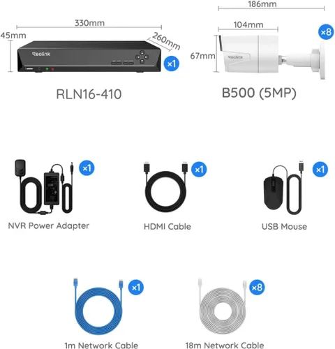 Miniatura 9 de REOLINK Sistema de cámara de seguridad para el hogar de 16CH 5MP, 8 cámaras IP PoE con cable para exteriores con detección