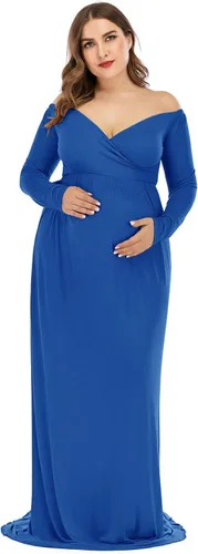 Miniatura 2 de ZIUMUDY Vestido largo de maternidad con hombros descubiertos, vestido de fotografía para baby shower