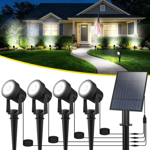 Miniatura 18 de T-SUN Focos solares al aire libre impermeables, luces de paisaje solares 2 en 1 LED para jardín, focos solares para árbol, jardín, estanque, piscina