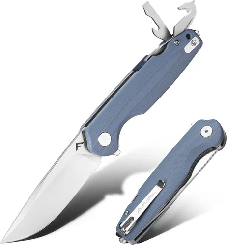 Miniatura 9 de FLISSA Cuchillo de bolsillo multiherramienta, hoja D2 de 3.3 pulgadas con mango G10, cuchillo plegable con bloqueo de revestimiento con rompedor