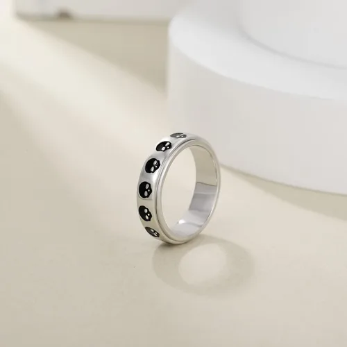 Miniatura 19 de YAFEINI Anillo giratorio de plata de ley con elefante, mal de ojo, abeja, cruz, cráneo, montaña, luna triple, conejo, anillo giratorio