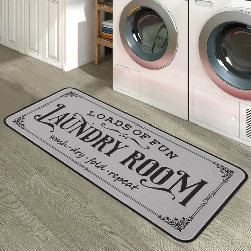 Miniatura 10 de Alfombra de lavandería de 20 x 47 pulgadas, antideslizante, para cocina, baño, pasillo, lavandería, decoración de habitación, color negro