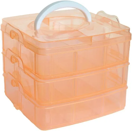 Kamay's Caja de Almacenamiento de Manualidades de Plástico Apilable Transparente de 3 Niveles con Compartimentos Ajustables con Ranura, Organizador