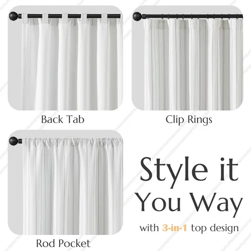 Miniatura 5 de jinchan - Cortinas blancas con rayas grises de 63 pulgadas de largo para sala o dormitorio, tratamiento para ventanas con aspecto moderno de lino