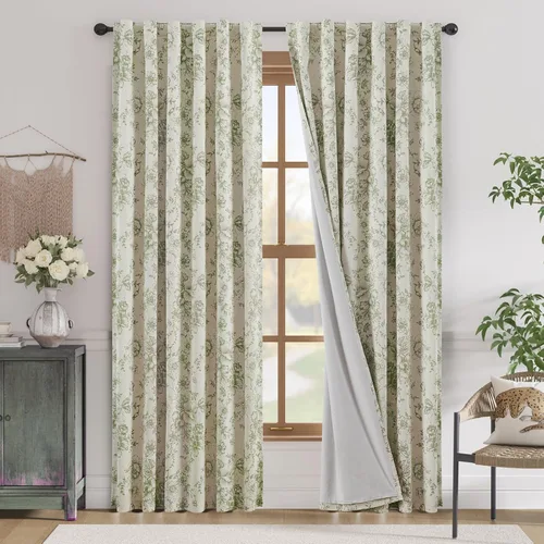 Miniatura 71 de Jinchan Cortinas de Mezcla de Lino con Estampado Floral para Sala de Estar, 84 Pulgadas de Largo, Cortinas con Bolsillo para Varilla y Tab Trasera