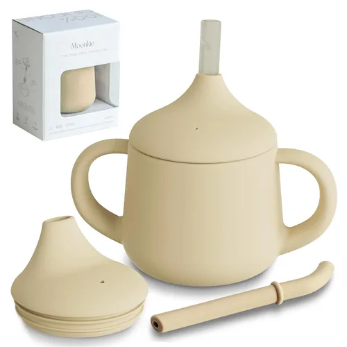 Moonkie Vasos con Pajita de Silicona para Bebés | Copa de Entrenamiento de 3 Etapas Copa con Pajita para Bebés, Niños Pequeños y Niños | 4 oz 1