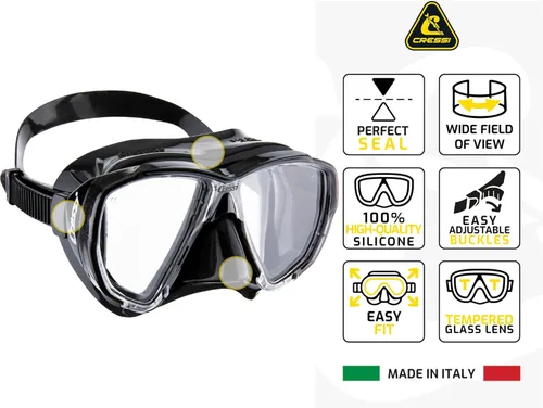 Miniatura 2 de Cressi Adult Dive Mask with Inclined Lens for Scuba Diving - Optical Lenses Available - Big Eyes - Made in Italy Negro/Negro