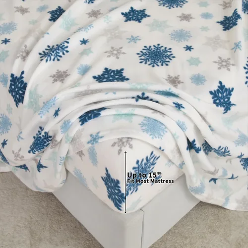 Miniatura 132 de Viviland Juego de sábanas de microforro polar tamaño matrimonial, sábanas ajustadas tipo franela para Navidad con bolsillo de 15" de profundidad