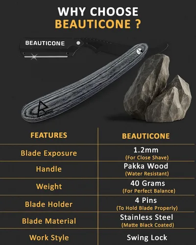 Miniatura 2 de Beauticone Navajas rectas para hombres, navaja de borde recto, 100 cuchillas de un solo filo, acero inoxidable, navaja de barbero para el afeitado