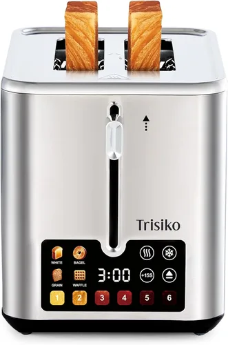 Miniatura 10 de Trisiko® Tostadora de pantalla táctil de 2 rebanadas, tostadora inteligente con temporizador digital, ranuras extra anchas de 1.38 pulgadas para pan