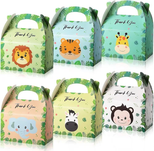 Marspark Paquete de 12 bolsas de regalos de safari con diseño de selva, 6 diseños de animales, diseño de zoológico, bolsas de regalo de dulces para