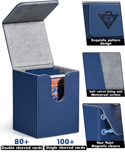 Miniatura 2 de ZLCA Caja de cartas para MTG Yugioh TCG, estuche de almacenamiento con divisores con capacidad para más de 100 tarjetas con funda, funda premium Azul