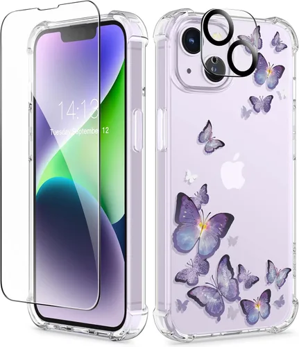 Miniatura 167 de GVIEWIN - Funda floral para iPhone 14 de 6.1 pulgadas, protector de pantalla + protector de lente de cámara, no se amarillenta, a prueba de golpes