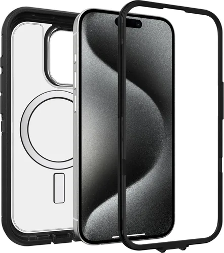 Miniatura 4 de OtterBox Funda transparente para iPhone 15 Pro (solamente) Defender Series XT, lado oscuro (negro/transparente), sin pantalla, resistente, se ajusta