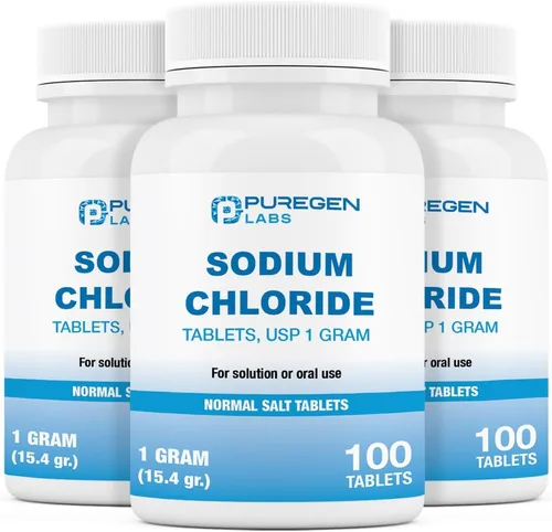 Puregen Labs - Tabletas de cloruro de sodio de 1 gm (1000 mg), USP | (0.54 oz.) | Paquete de 3 – 300 tabletas en total | Tabletas de sal normal |