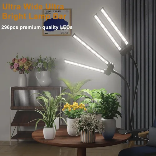 Miniatura 5 de Luz LED de cultivo, lámpara de crecimiento para plantas de interior con clip de espectro completo blanco súper brillante de 6000K con cabezal doble
