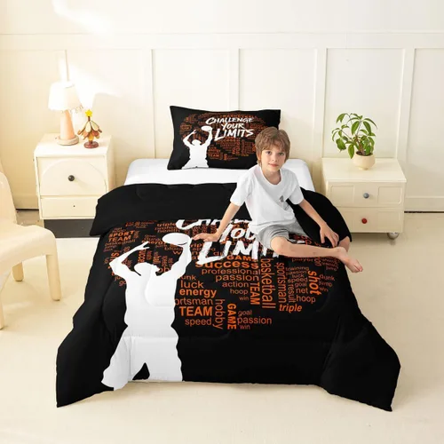 Miniatura 33 de Juego de edredón de baloncesto, juego de ropa de cama con citas inspiradoras para niños y niñas, relleno de edredón de pelota deportiva, edredón
