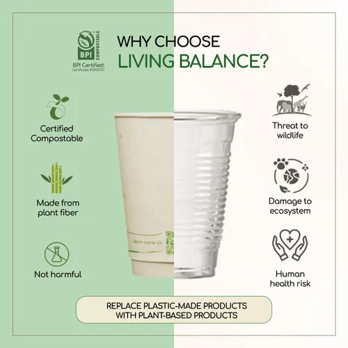 Miniatura 8 de Living Balance - Tazas de café compostables certificadas con tapas, 12 onzas, paquete de 100 con agitadores y mangas integradas, resistentes