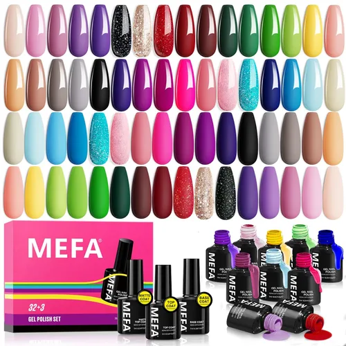 Miniatura 10 de MEFA Juego de 2 piezas de 15 ml de esmalte de uñas de gel, capa superior y base, esmalte de uñas de gel sin necesidad de limpieza, efecto de brillo