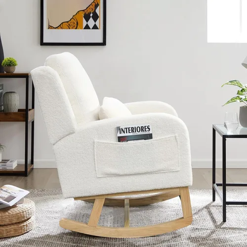 Miniatura 9 de JEEOHEY Mecedora para guardería, mecedora tapizada con respaldo alado, mecedora con respaldo alto cómodo, reposabrazos curvado, almohada lumbar