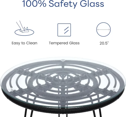 Miniatura 7 de KROFEM - Juego de muebles de ratán para patio de 3 piezas estilo bistró, incluye 2 sillas de ratán y mesa con tapa de vidrio, ideal para porche