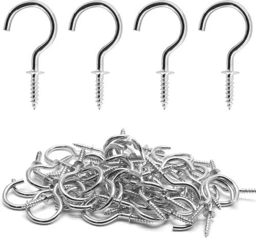 Miniatura 20 de Biaungdo 60 ganchos para tazas de techo de 1 pulgada, ganchos de tornillo, ganchos de taza de techo, ganchos autorroscantes, color negro