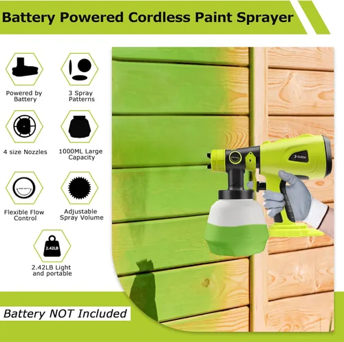Miniatura 2 de Pulverizador de Pintura Inalámbrico Compatible con Batería Ryobi 18v (SIN Batería), Pulverizadores de Pintura Eléctricos de Mano HVLP con Contenedor