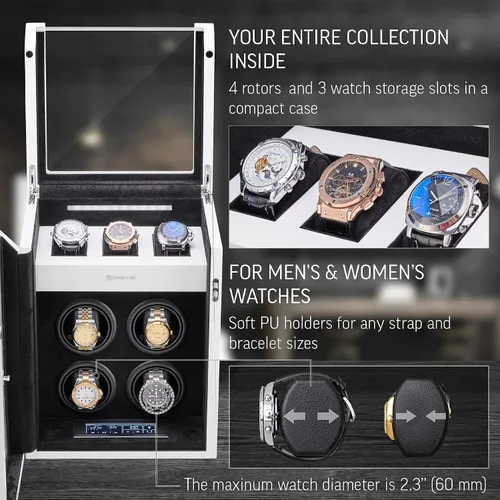 Miniatura 3 de TIMECUBE Bobinador de reloj para 4 relojes con 15 programas de bobinado y 3 ranuras de almacenamiento para relojes