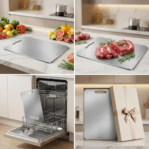 Miniatura 7 de Tablas de cortar de titanio para cocina, tablas de cortar no tóxicas, aptas para lavavajillas adecuadas para cocina o acampar al aire libre (M11 x 8)