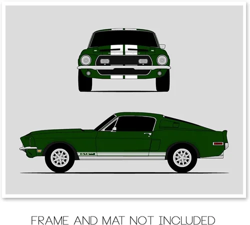 Miniatura 2 de Custom Car Posters Póster hecho a mano compatible con Ford Mustang Shelby GT500KR Cobra (1968) (frontal y lateral), decoración de pared Carroll