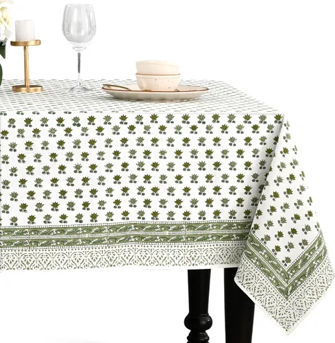 Miniatura 35 de CPC - Mantel cuadrado 100% algodón, 60 x 60 pulgadas, estampado de bloques indios, mantel para bodas, primavera/verano, barbacoa, verde ágata