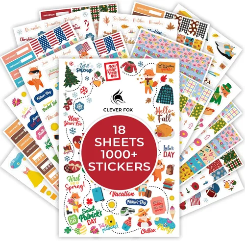 Miniatura 9 de Stickers de presupuesto de Clever Fox - Juego de 18 hojas con más de 1030 stickers únicos para tu planificador mensual, semanal y diario