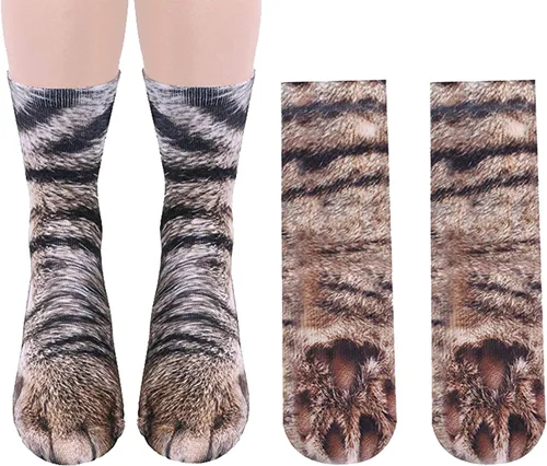 Miniatura 2 de ATROPOS 3 pares de calcetines de pata de animal, calcetines unisex impresos en 3D, calcetines novedosos con patas de animales para hombres, mujeres