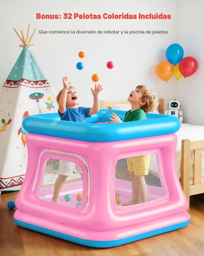 Miniatura 3 de QPAU Casa inflable 3 en 1 para niños pequeños de 1 a 3 años, piscina de pelotas y trampolín, casa inflable con red de seguridad, gorila de burbujas