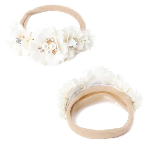 Miniatura 7 de cherrboll 3 diademas de flores para bebé, súper suaves y elásticas, de nailon, para recién nacidas Avena