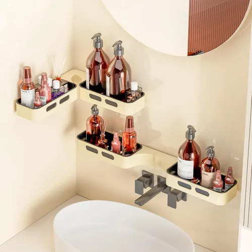 Miniatura 7 de Organizador de ducha esquinero, paquete de 2, estantes de ducha adhesivos sin taladro, con ángulo ajustable, organizador de baño de plástico