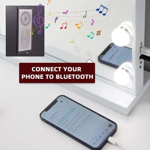 Miniatura 4 de VANITII - Espejo Hollywood con luces, altavoz con carga USB, espejo de maquillaje iluminado con bombillas, 3 modos de iluminación y espejo