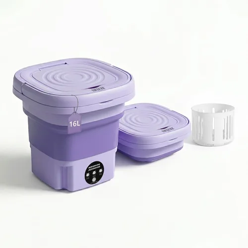 Mini lavadora de 16 L púrpura portátil para apartamentos, dormitorios, casas rodantes - Lavadora compacta de lavandería con motor potente y bajo