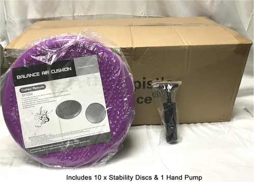 Miniatura 3 de Therapist's Choice Disco de equilibrio de estabilidad lleno de aire inflado, caja de 10 piezas, más 1 bomba de mano de 7 pulgadas Púrpura