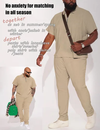 Miniatura 5 de Chándal deportivo para hombre, 2 piezas, camisa polo y pantalones deportivos con cremallera de cuatro, sudadera de color liso, pantalones deportivos