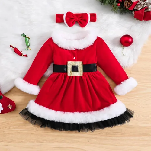 Miniatura 2 de KnniMorning TEES Vestido de Navidad rojo para niña pequeña, vestido de terciopelo de manga larga, vestido de Papá Noel, vestidos de invierno