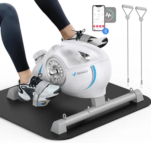 Pedal de bicicleta para debajo del escritorio, mini bicicleta de ejercicio magnética silenciosa con aplicación MERACH para recuperación de brazos y