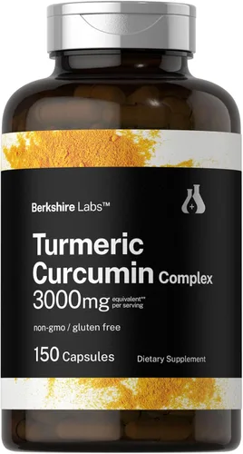 Curcumina de cúrcuma Horbaach con pimienta negra, 150 cápsulas, con 95% de curcuminoides y bioperina, suplemento sin OMG, sin gluten, por Berkshire