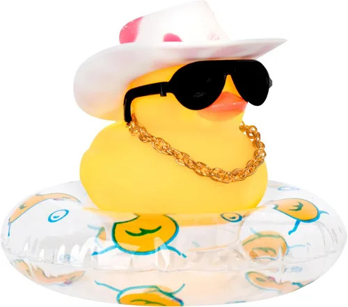 Miniatura 35 de wonuu Pato de Goma para Automóvil, Decoración de Pato Amarillo para Tablero con Sombrero de Sol, Anillo de Natación, Collar, Gafas de Sol