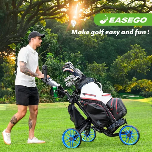 Miniatura 3 de EASEGO Golf Push Cart 3 Wheel : Golf Bag Cart Foldable with Phone Holder/Cup/Umbrella Holder Compact Golf Pull Carts Quick Fold Golf Caddy Push