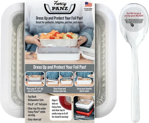 Miniatura 15 de Fancy Panz - Portasartén de papel de aluminio Aqua de 8x8 pulgadas con tapa - Bandeja de servicio de alimentos elevada - Portasartén portátil