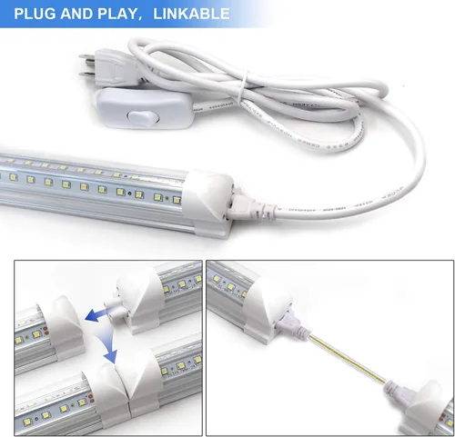 Miniatura 4 de Paquete de 10 luminarias LED de taller de 8 pies - Tubo de luz LED integrado T8 de 90W - 6500K 12000LM en forma de V enlazable - Alto rendimiento
