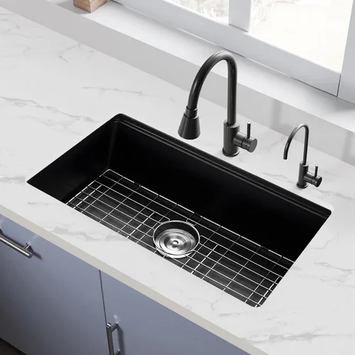Miniatura 8 de VEVOR Fregadero de cocina de 33 pulgadas, fregadero de granito de montaje superior, lavabo de granja de un solo tazón con múltiples accesorios